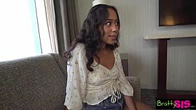 Brunette teases with blowjob and cowgirl fucking missing out