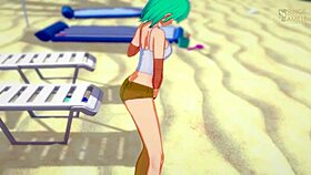 Bulma gets caught masturbating in kame house with a monster vibe