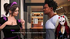 kate in maid cosplay with stockings in the game