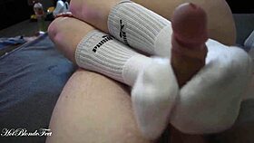 Blonde Miley Grey Gives Intense Footjob In Long Socks
