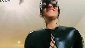 Leather slut rides monster cock in homemade fetish