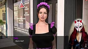 kate in maid cosplay with stockings in the game