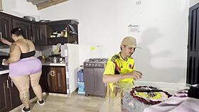 My neighbor helps me spend the night and in the end i give her a good tit fuck