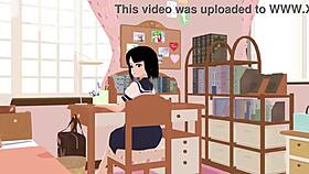 mia anime school girl poses in sailor uniform gravure in her room