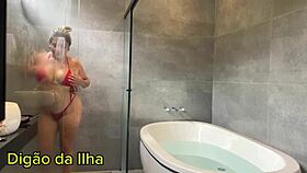 a married curvy woman craved a creampie and took two cocks in the bathroom