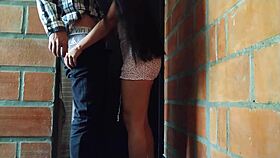 Secretaria in dress and lingerie gets fucked in hallway homemade video