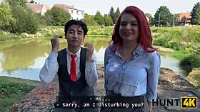 Hunt4k little 18+ redhead whore with natural tits showed her sex skills in public in front of her bf