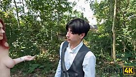 Hunt4k little 18+ redhead whore with natural tits showed her sex skills in public in front of her bf