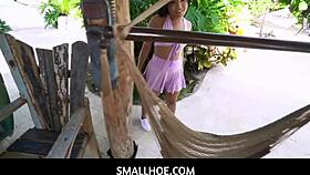 What a tiny latina offers her tight pussy after losing the chase!