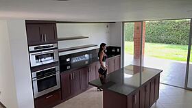 Fucking my real estate client while his fiancée sees the kitchen of his future home i seduce this young 18+ on the stairs showing my pussy and ass then he secretly fucks me 😜