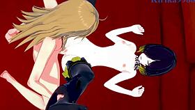 phara suyuf and leiur darhim team up with kaede kagayama for intense futanari action in symphogear and non non biyori hentai cartoon