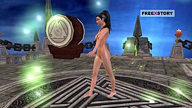 An animated 3d cartoon porn video of a cute indian girl giving sexy poses and masturbating using banana