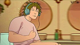 louis desperately needs the toilet, but it's occupied by a hentai babe giving blowjob and anal