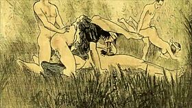 Vintage erotic cartoon illustration from antique era
