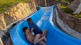 La Tonta De Mi Hermanastra Se Queda Atascada En La Resbaladilla De La Piscina Y Aprovecho Para Follarmela De Manera Salvaje Parte2