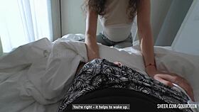 Young stepsister with long hair gets her ass and feet fucked before mall trip