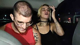 couple fucking inside the uber with big cocks bareback