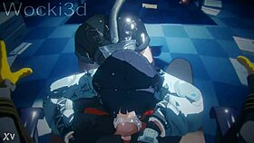 Hot interrogation in this cartoon anime scene.