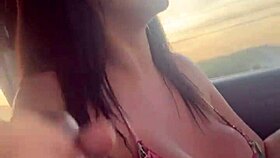 skilled puta sucks dick and milks cum while driving the car