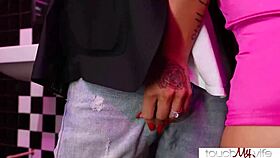 Sharing my blonde hotwife Mandy Rhea with another man in nightclub bathroom