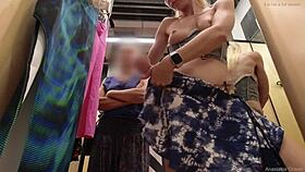 my stepmother helps me dress my naked body in the public fitting room flashing boobs