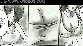 Giantess growth and breast expansion in animated comic compilation part 2