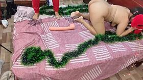 Amateur Sucks Big Ass Stepmother's Pussy and Ass During Christmas Party