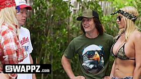 In Swappz, the truth or dare game leads to a group gay milf swapping with big tits and asses