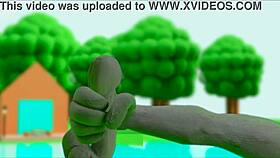 Claymation character masturbates in anime style