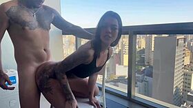 Sister-in-law surprises with panties on hotel balcony!