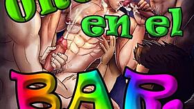 gay group orgy in bar with anal fingering and assfucking.