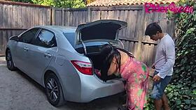 stepmom cougar fucks young man in outdoor car scene 😏