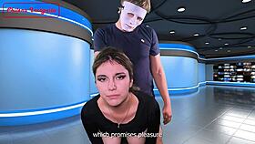 Prankster shoots cum on reporter's face live in public outdoor scene!