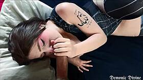 symbiote spidergirl gags on a big dick?