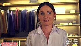 jeny smith teases a guy in clothing store, flashing ass and shaved pussy upskirt! 😜