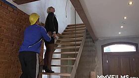 Sexy Blonde Babe Facialized by Worker After Hardcore