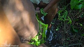 Two African tribal girls sneak off with the village chief for forest fun. Their skinny frames heat up the wild!