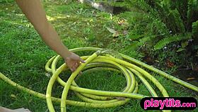 Ever seen a curvy Swiss milf strip bare in a garden to flaunt her big ass?