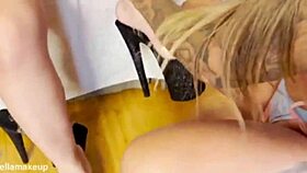 Brazilian lesbian with huge tits and ass dominates her friend in intense play.