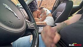 dogging with my brunette girlfriend and hung stranger blowjob and doggystyle bareback 😈