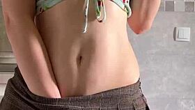 Cute petite teen girl touches herself with toys to orgasm at home