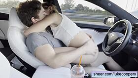 Eighteen year old amateur meets tinder date in car