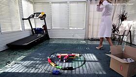 pick up your toys, but let's use them on each other first.