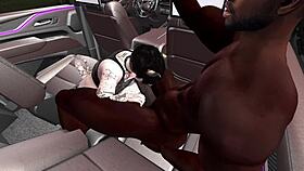 Black man fucks demonic white woman in SUV