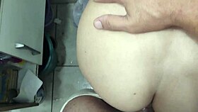 Big ass neighbor gets bareback cock in bathroom