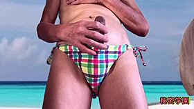 Outdoor masturbation in a sexy bikini, public orgasm shame