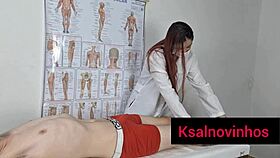 Redhead nurse gives a sensual massage before surgery