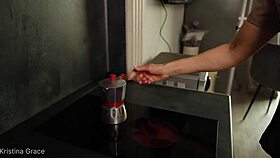 kristina enjoys a relaxing barefoot shower in the early morning bedroom