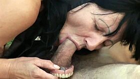 Dialogic-Provocative how does an old woman with no dentures suck a young guy’s cock in the forest?