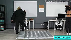 Ebony masseuse with big natural boobs gives wet nuru massage to Evan Stone